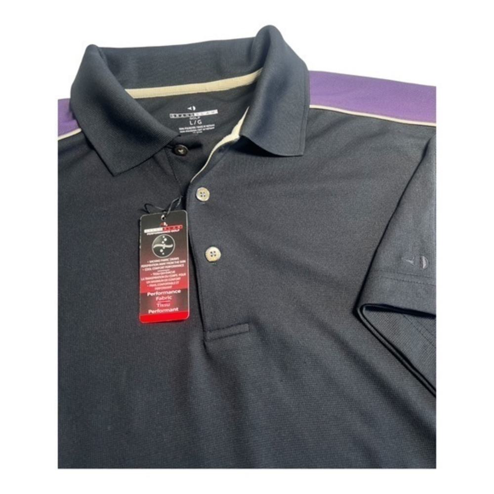 Grand Slam Golf Mens Polo Large Black‎ with Purple Accents Polyester